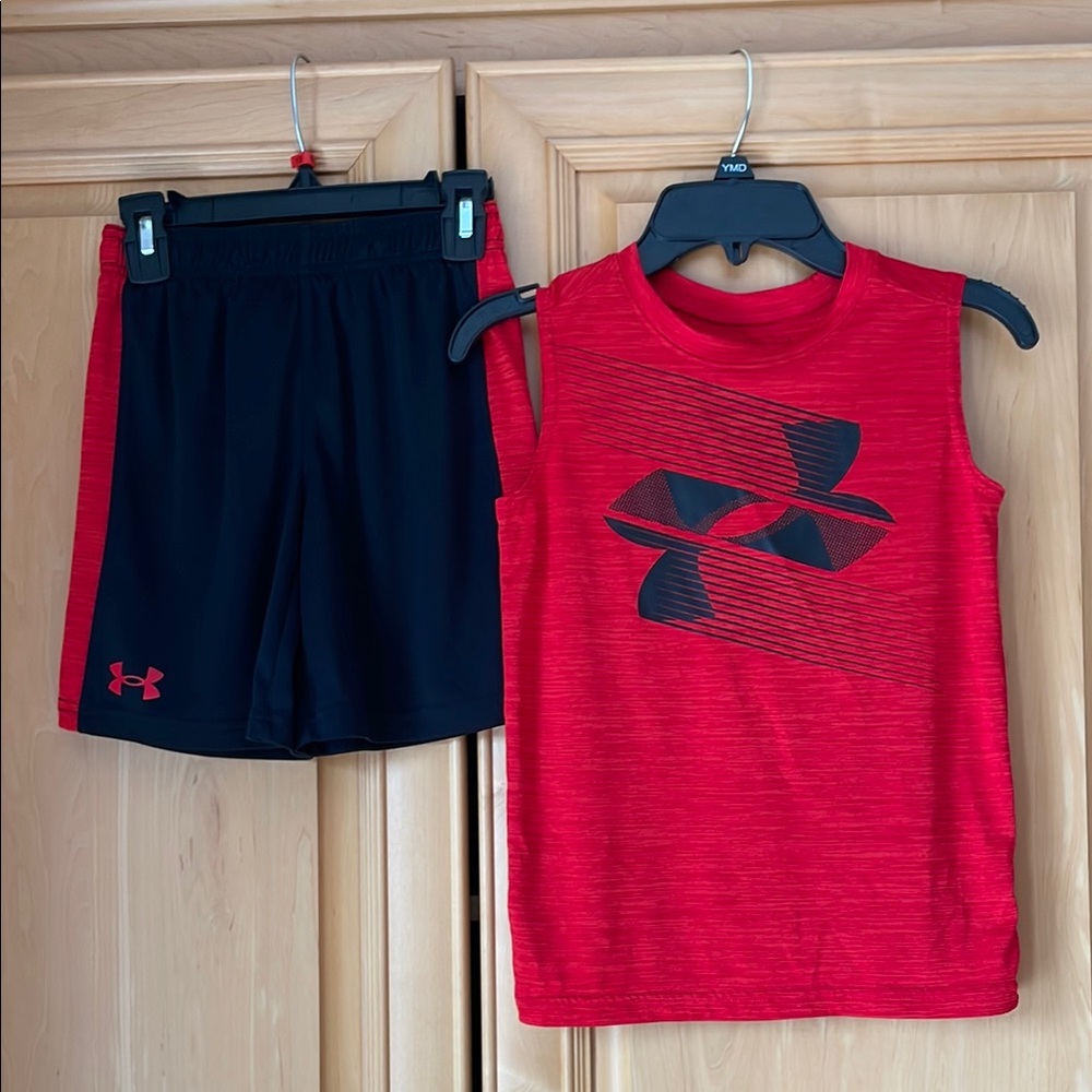 Under Armour Kids Red and Black Tank Top and Shorts Set